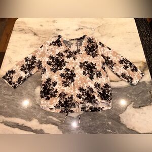 EUC‎ Como Blue Floral Womens Blouse with Tie Front Size Medium